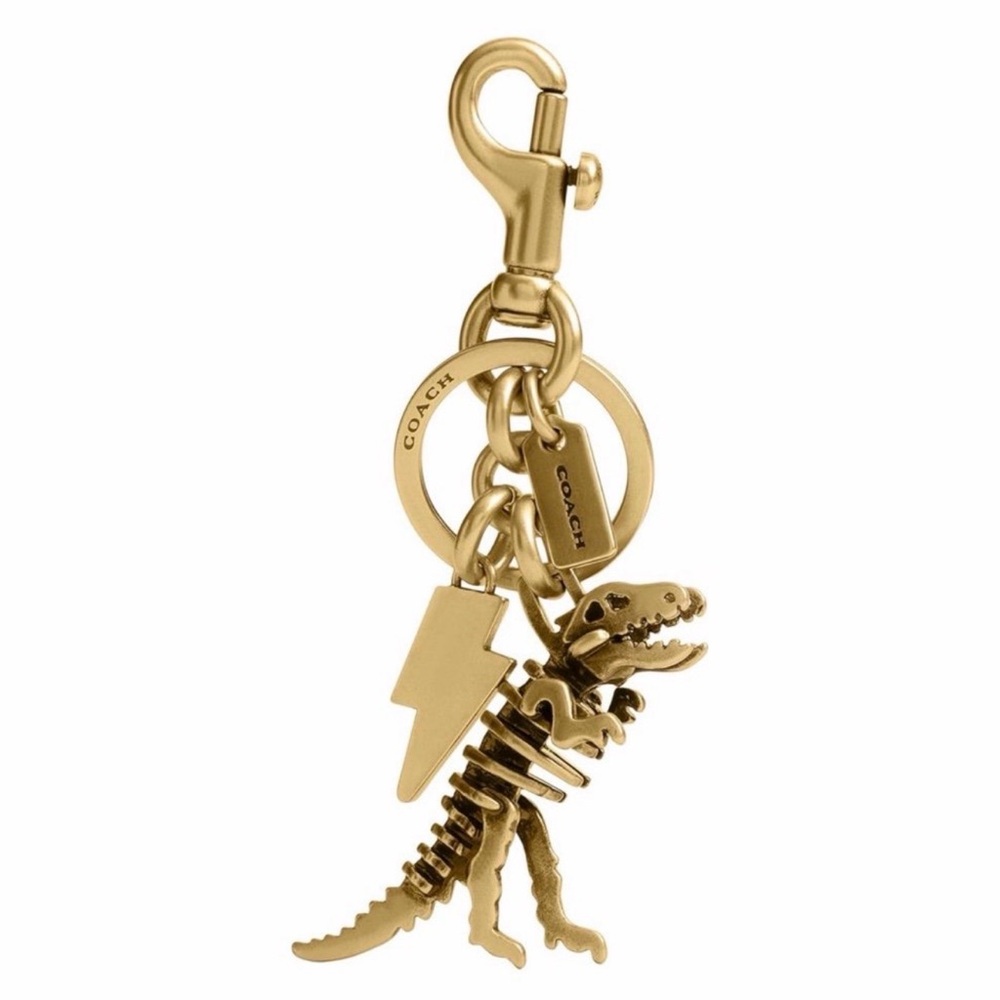 Coach Small Rexy 3D Skeleton Bag Charm Keychain in Brass NEW